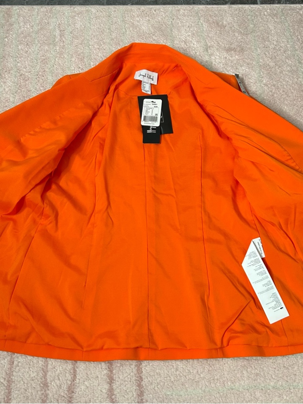 NWT Joseph Ribkoff Bright Orange Ruched-Sleeve Single-Button Blazer Size 8 Fall - Picture 5 of 10